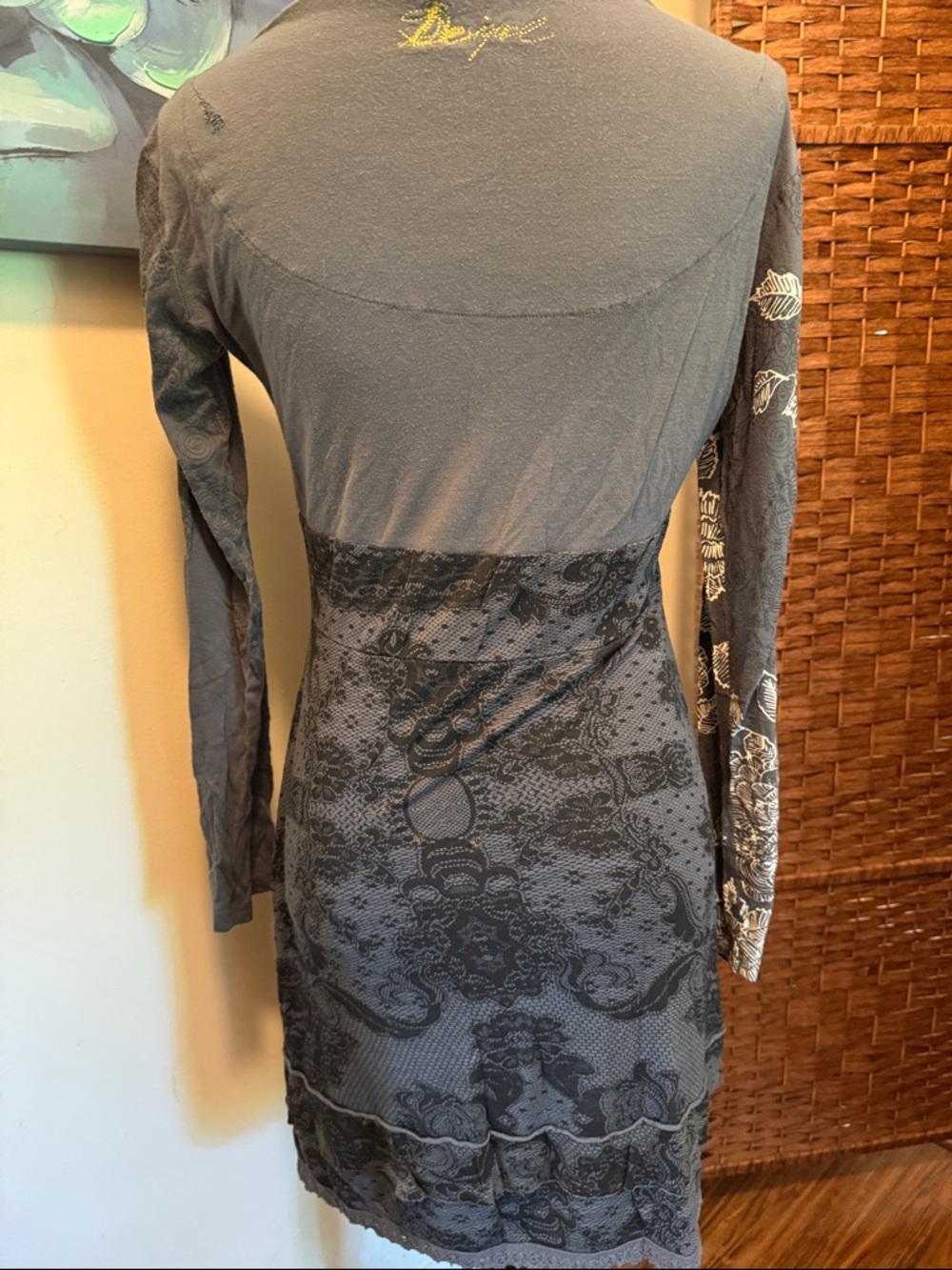Desigual Gray Dress with White Floral Lace Print - Picture 6 of 7